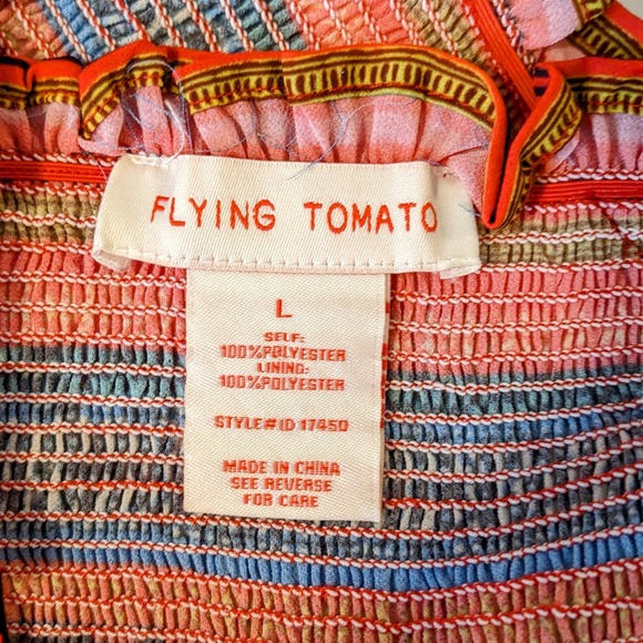 Flying Tomato Elastic Neckline Striped Colorful Mini Dress Size Large - Picture 4 of 4